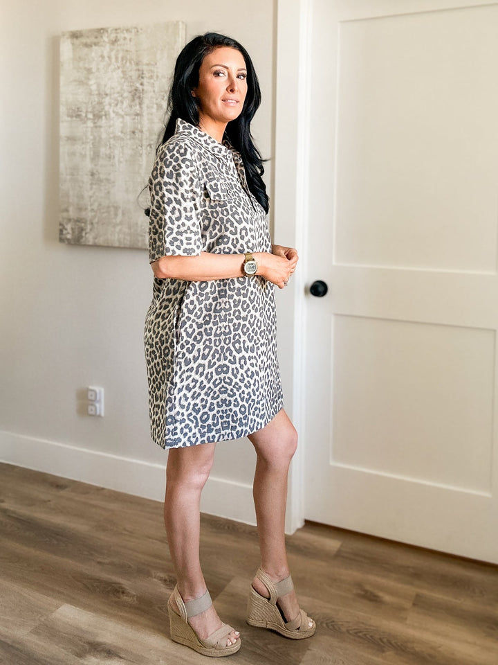 Love You More Leopard Shirt Dress