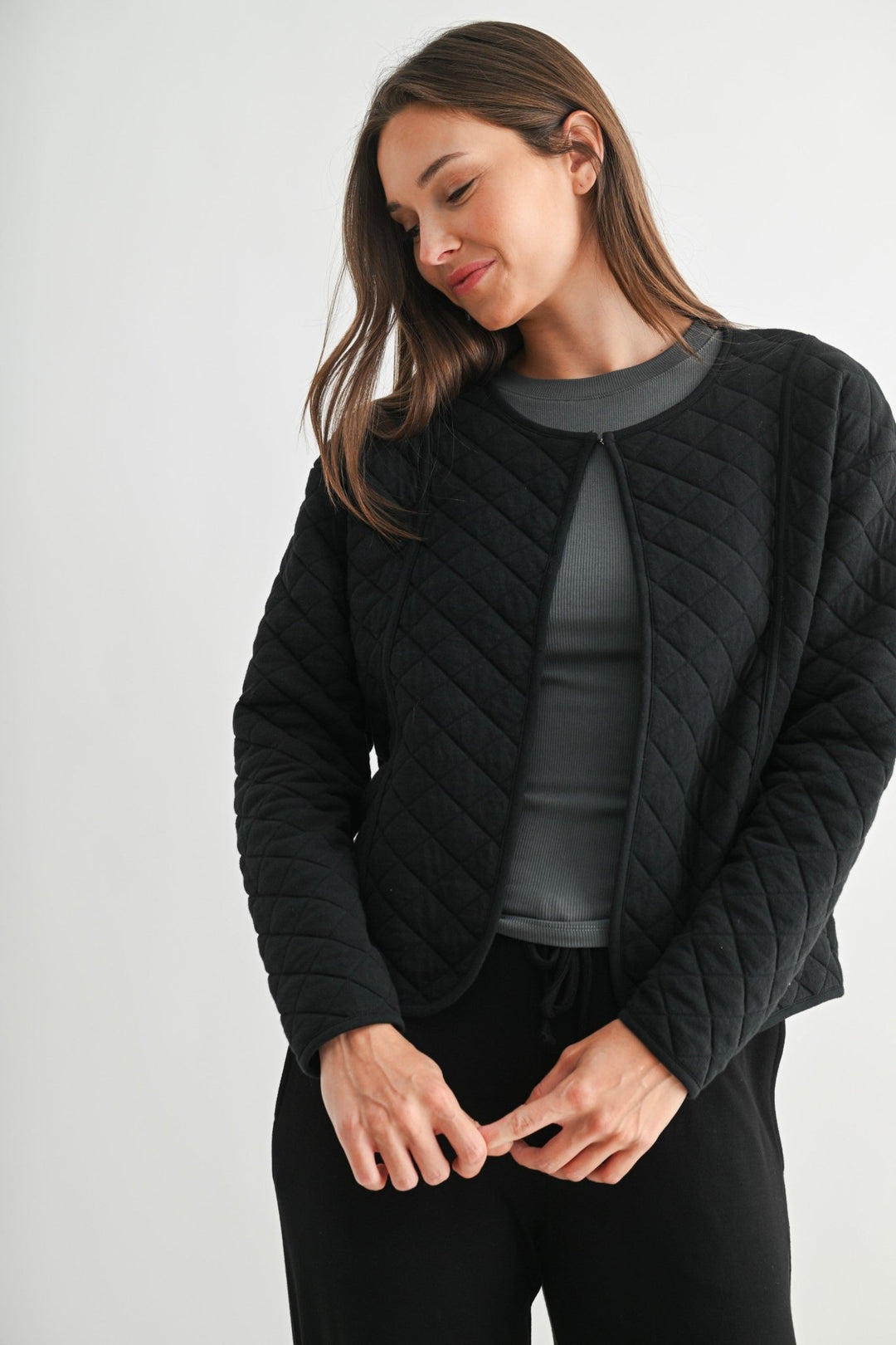 Black Quilted Sweatshirt Jacket - Haven Grace Boutique