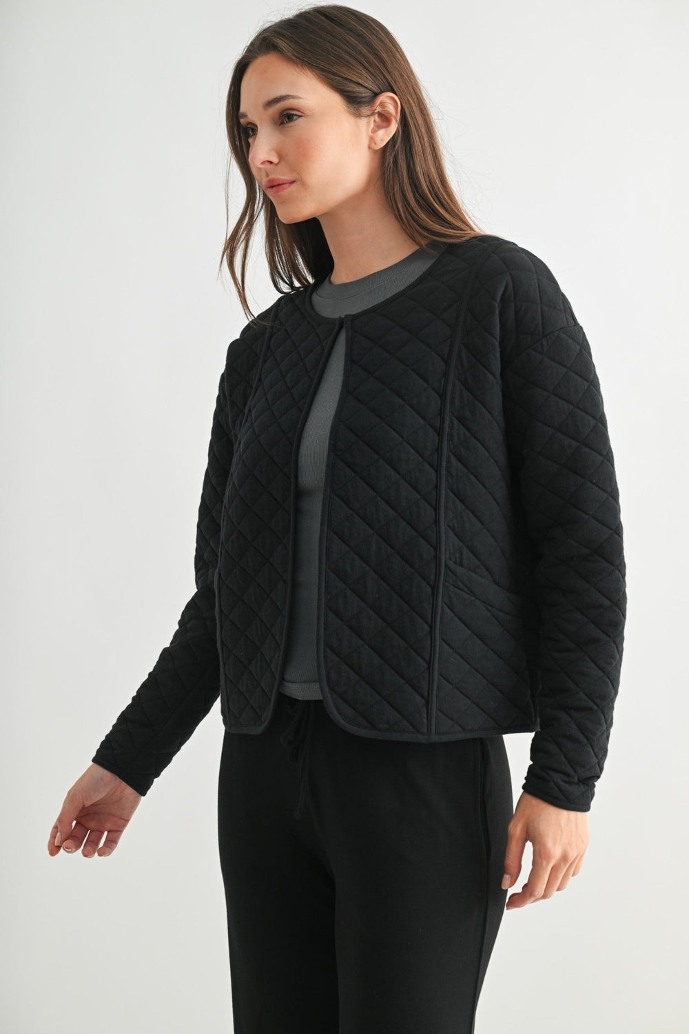Black Quilted Sweatshirt Jacket - Haven Grace Boutique