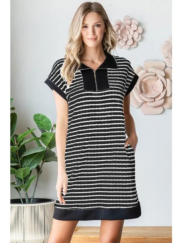 Black Stripe Collared Dress - Haven Grace Boutique