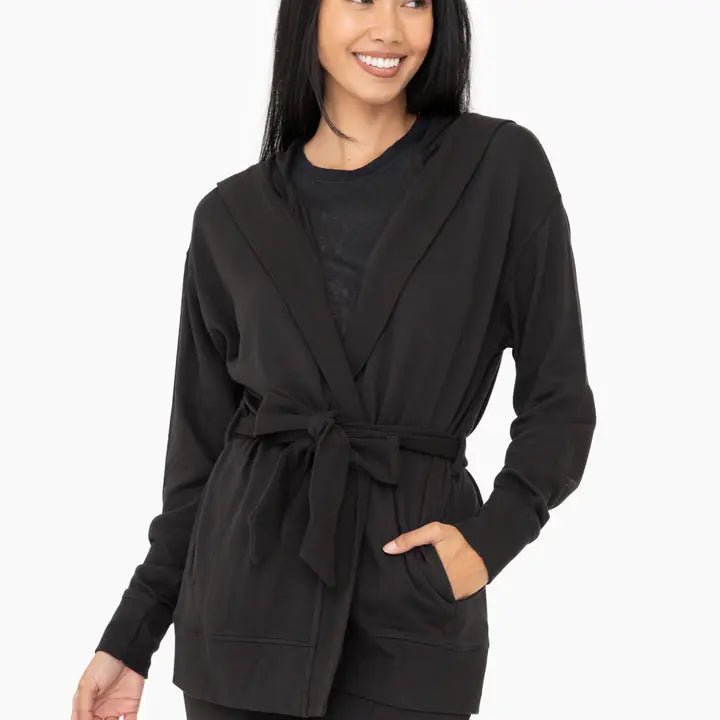 Organic Cotton Black Wrap Cardigan - Haven Grace Boutique