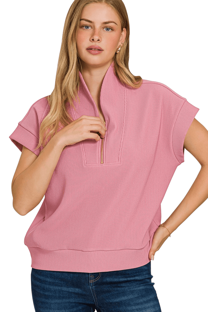 Ribbed Half Zip Top - Haven Grace Boutique