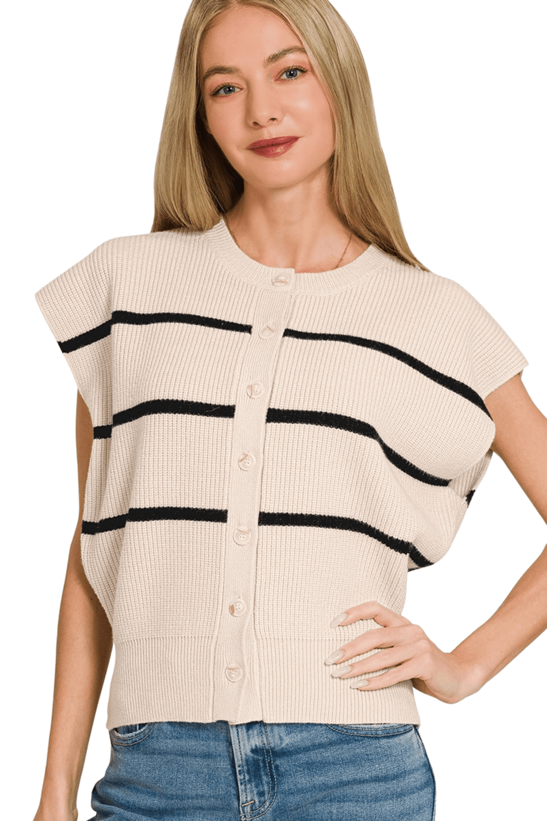 Striped Viscose Short Sleeve Sweater - Haven Grace Boutique