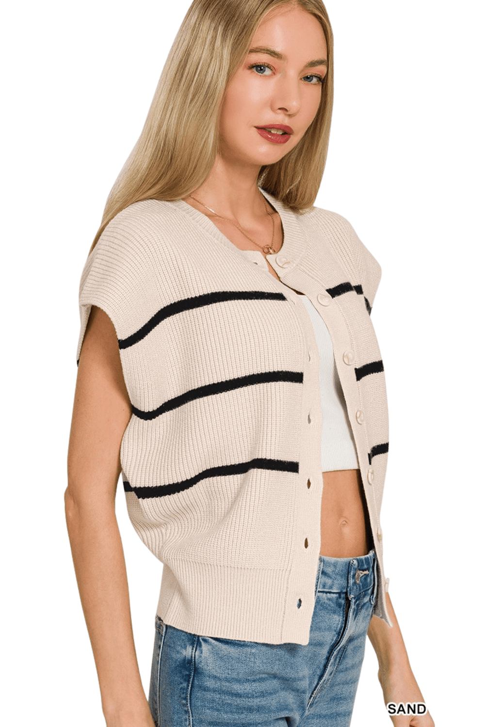 Striped Viscose Short Sleeve Sweater - Haven Grace Boutique