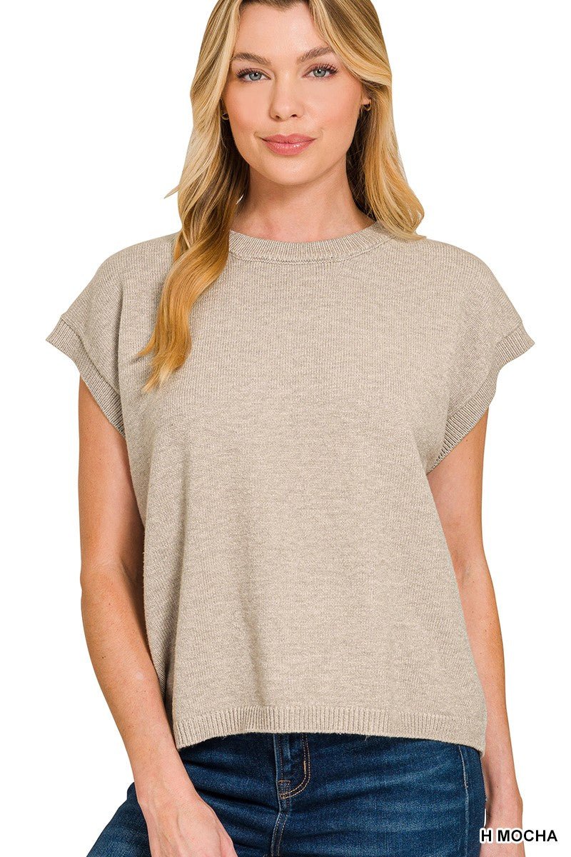 Viscose Short Sleeve Sweater in Mocha - Haven Grace Boutique